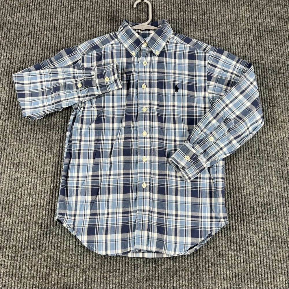 Ralph Lauren Shirt Boys Small Blue Plaid Long Sleeve Button Down Casual School